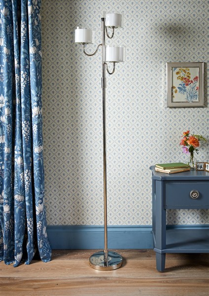 (image for) Laura Ashley Southwell 3 Light Floor Lamp Polished Nickel and Opal Glass